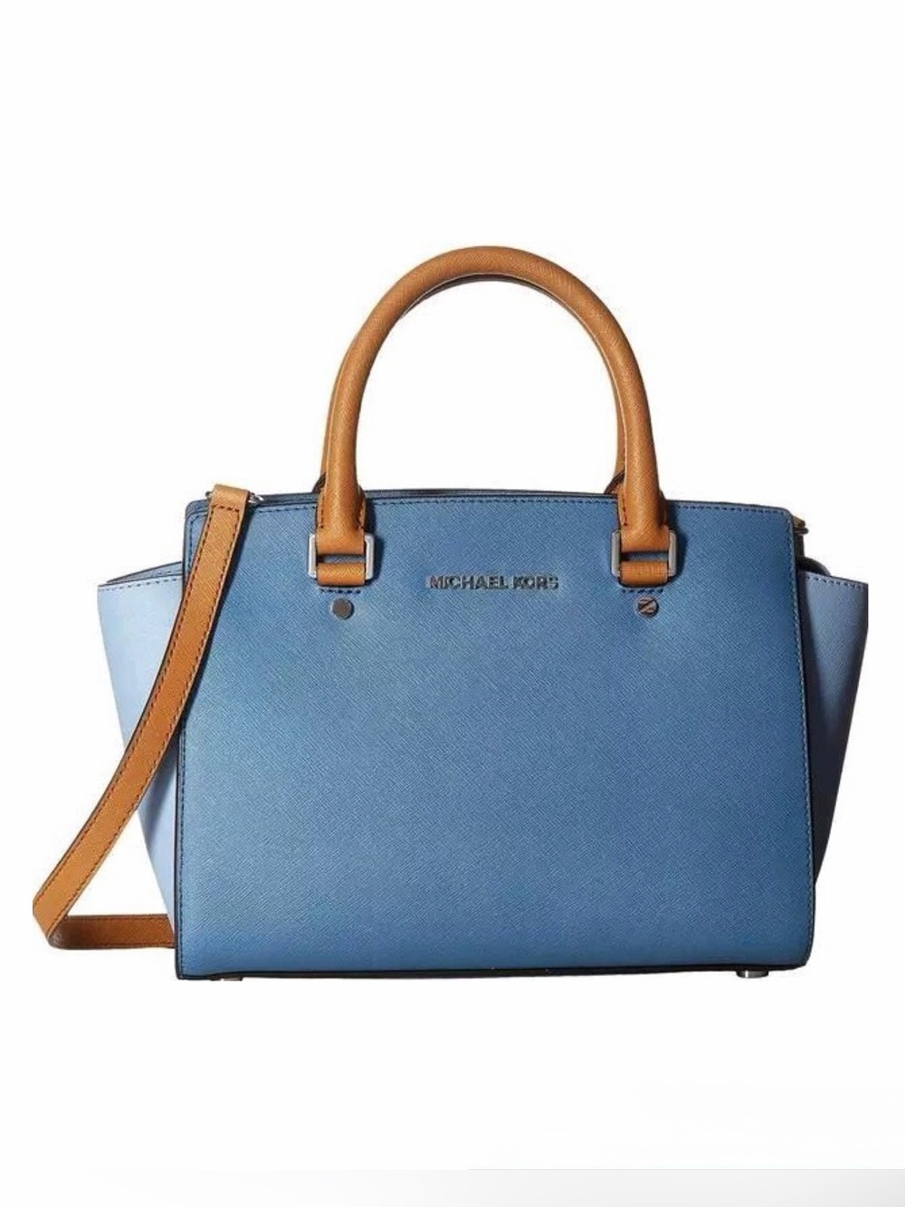 MICHAEL KORS Selma Large Leather Satchel In Denim/Pale Blue/Acorn - New Other